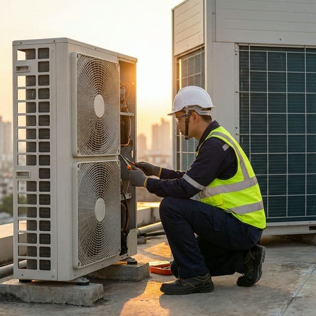 HVAC Technician working on unit